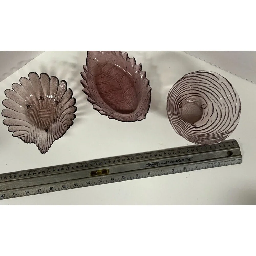 3 Vintage Amethyst bowls purple glass tornado leaf candy dessert